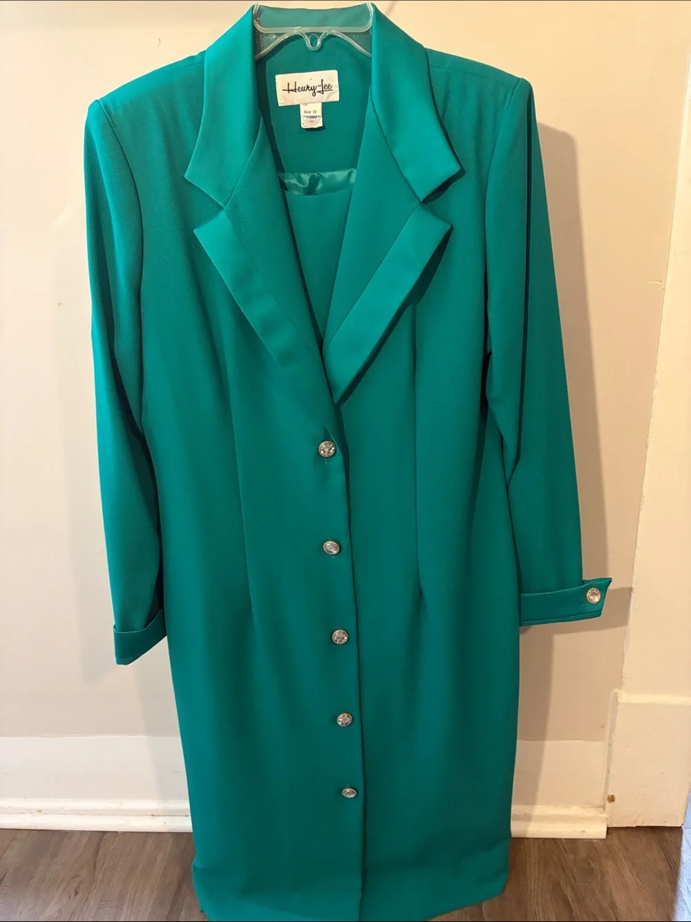 Vintage Henry Lee Teal Green Long Blazer Coat Dress 12 Professional 80s 90s